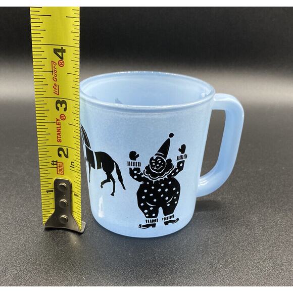 MCM 1950’s Blue Circus Theme Childs Handled Mug Clowns Vintage Glass - Picture 8 of 8